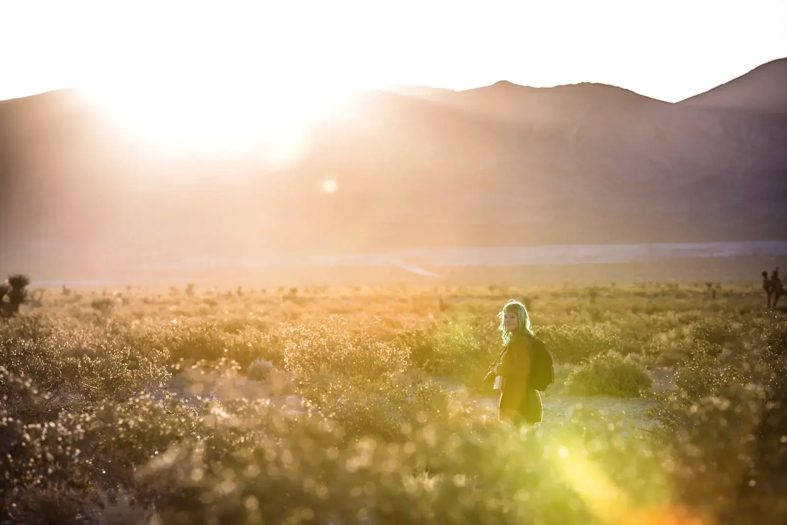 My wife in the desert during sunrise just outside of Las Vegas