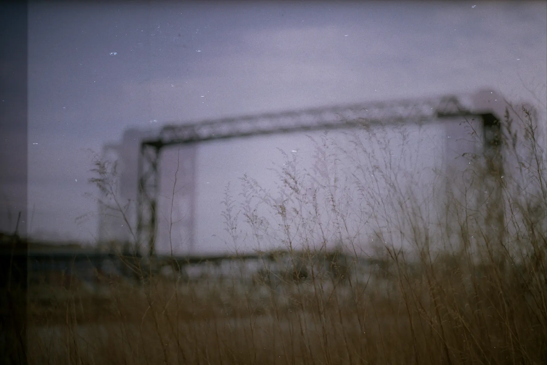 A strange 35mm double exposure of a lift bridge in Cleveland